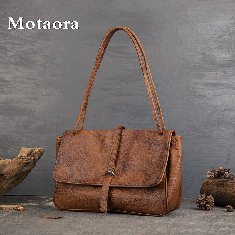 MOTAORA Women's Soft Cowhide Leather Crossbody Bag Vintage Messenger Shoulder Bag with Zipper Flap