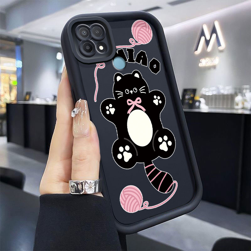 Casing Hp untuk OPPO A15 A15s A35 4G Case Kucing bola benang Kasing silikon Cesing Pegangan anti sel