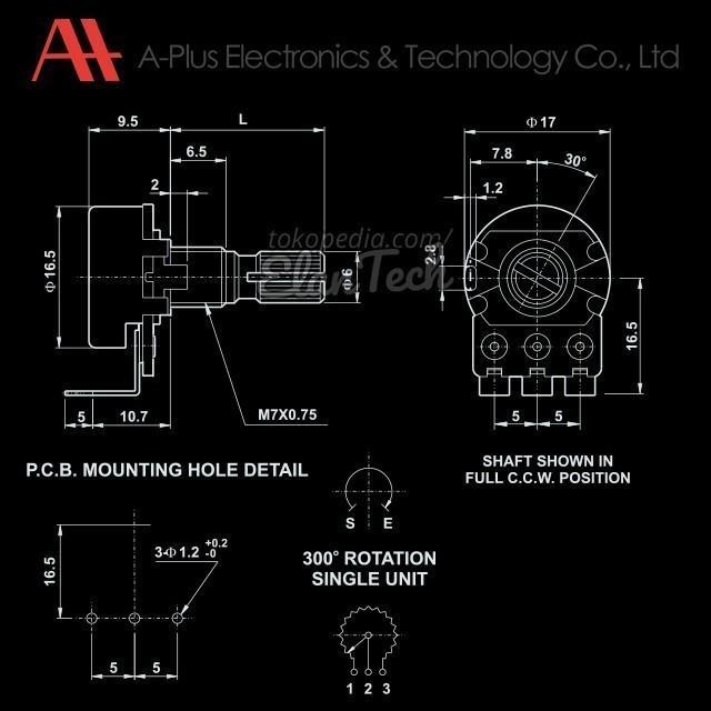 "New" B50k Potensio A-Plus Vertikal Mono Pendek Potensiometer 50kB ElanTech