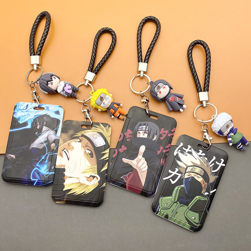 Anime NARUTO figure student food card protective cover access control card bus card set key chain