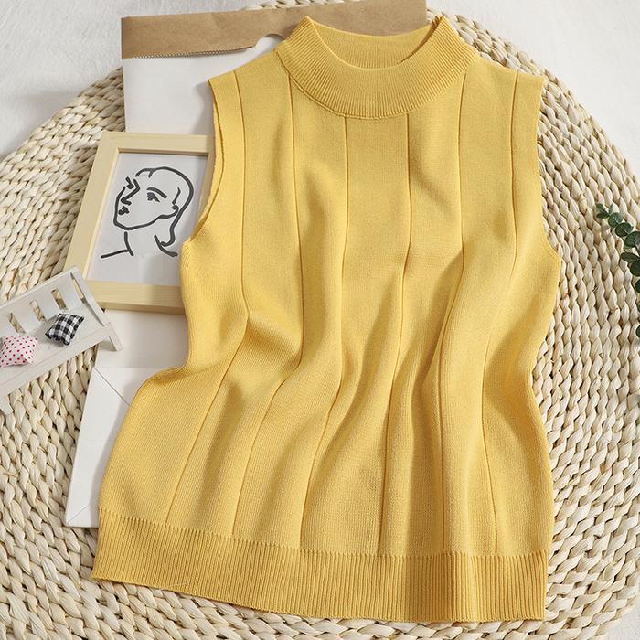 Premium [Hallyu] Turtleneck Wanita Tanpa Lengan Knit Premium Inner Turtleneck Wanita Lengan Pendek