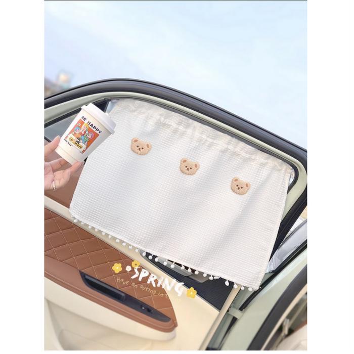 Teddy Bear Kain Tirai Portable Universal non rel Gorden Kaca Jendela Anti Panas Mobil