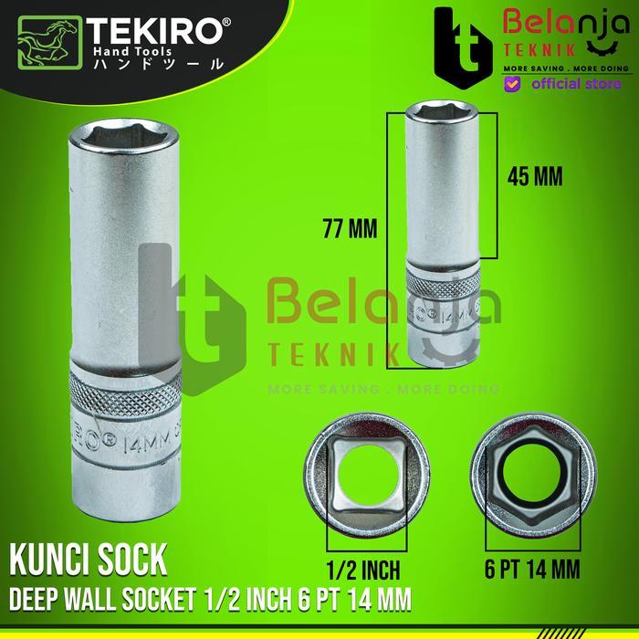 TEKIRO Mata Kunci Shock 1/2" Inch 14 mm Mata Deep Sok Panjang 14mm Chrome Vadium Segi Enam Kunci