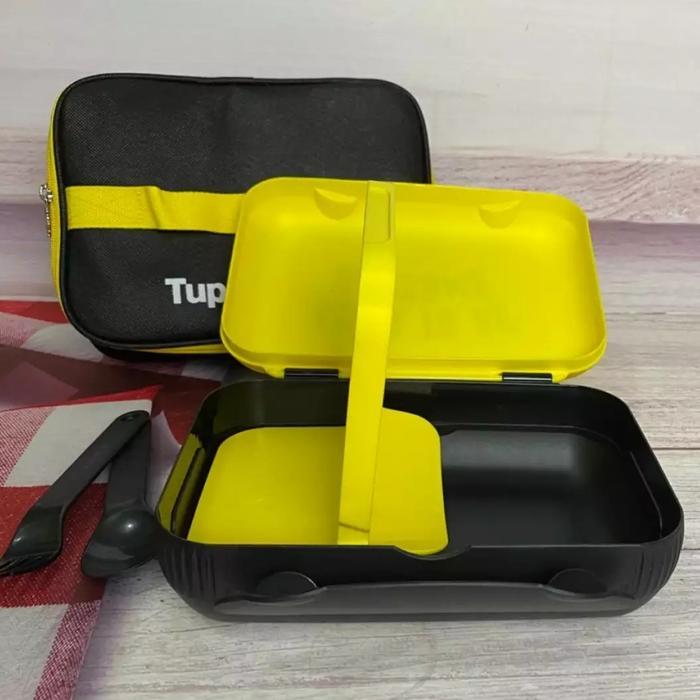 Tupperware Lunch Box Bento Set Original Dengan Garpu, Sendok, Dan Tas - Kitchenware Wadah Makan