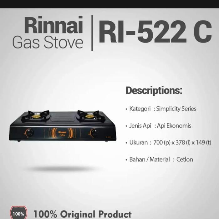 Kompor Rinnai RI- 522C 2 tungku(teflon)/kompor gas rinnai 2 tungku