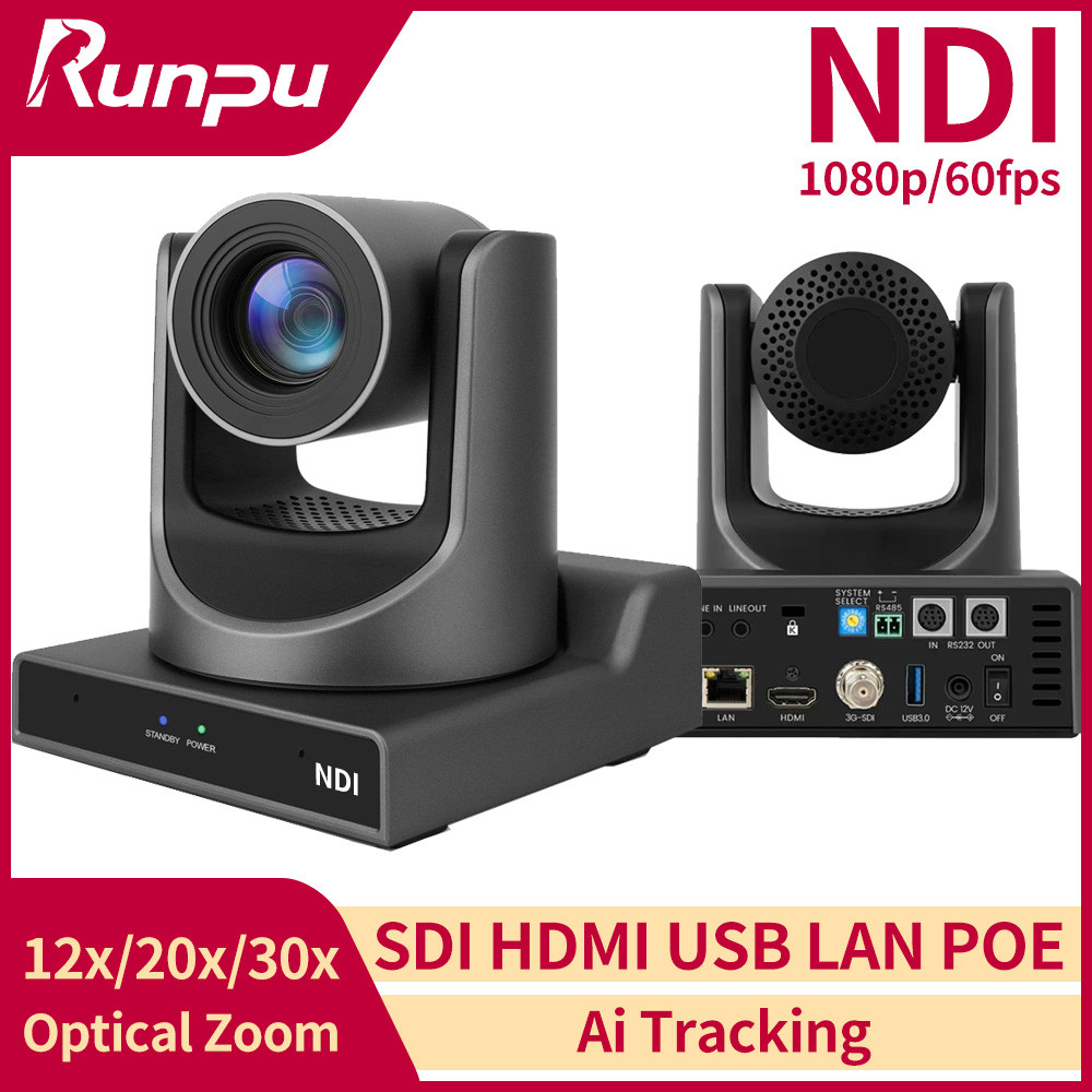 Runpu AI Tracking NDIHX Ptz Camera 12/20/30x zoom Ptz Conference Camera with SDI HDMI USB output for