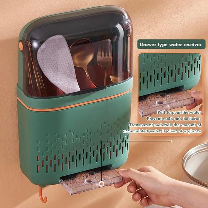 tempat sendok garpu tertutup gantung cutlery holder kitchen organizer