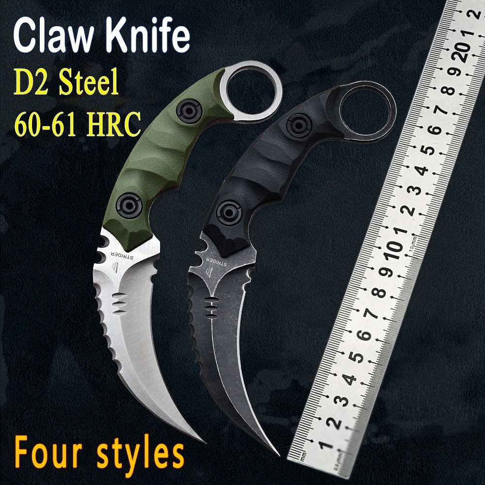 High Hardness Tactical Outdoor D2 Blade Half-Claw Self-Defense Military Knife CS GO Hunting Sharp Ca