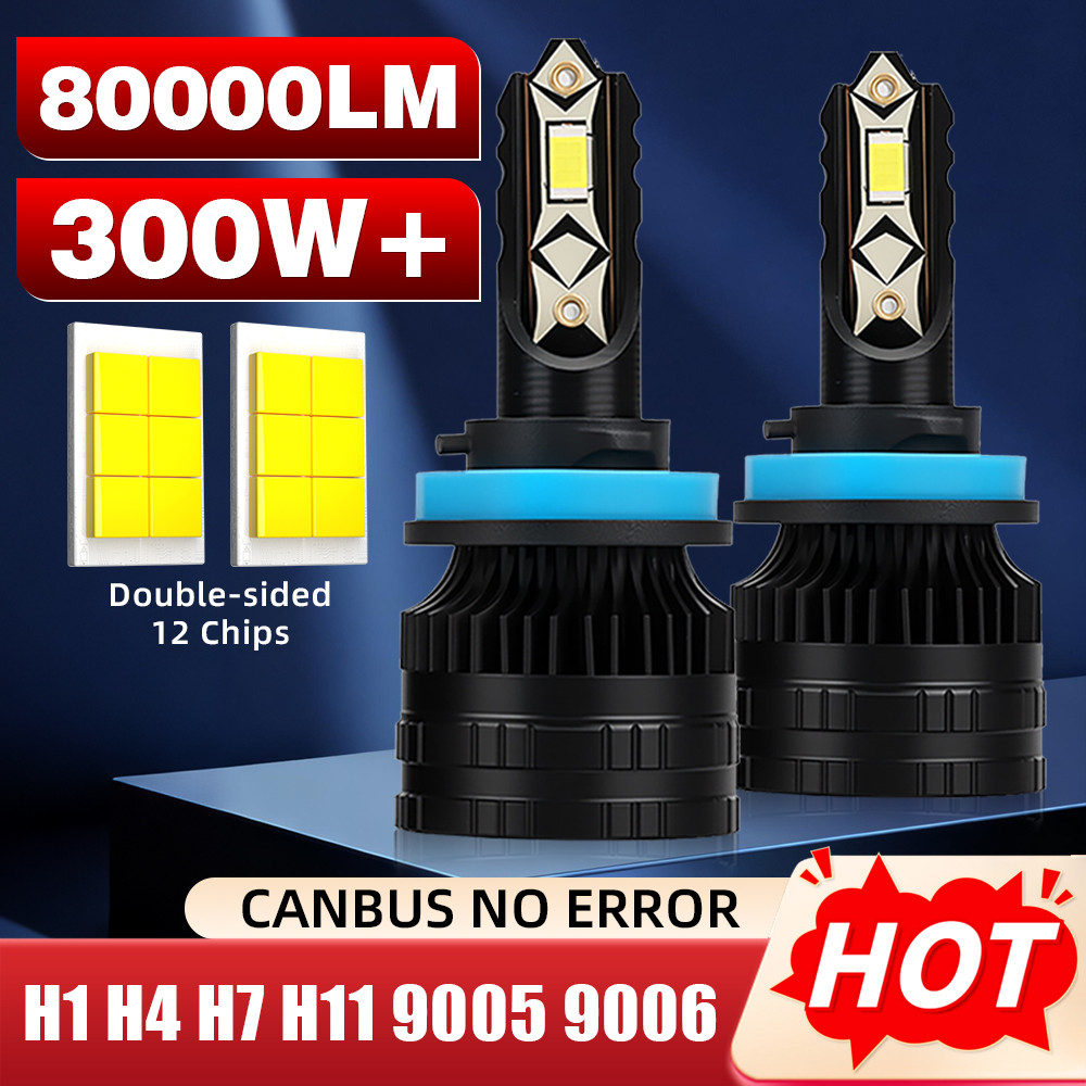 80000LM 300W H7 LED Headlight H11 H8 H1 H4 Light Bulbs for Car 9005 9006 Hb3 Led Canbus With Fan