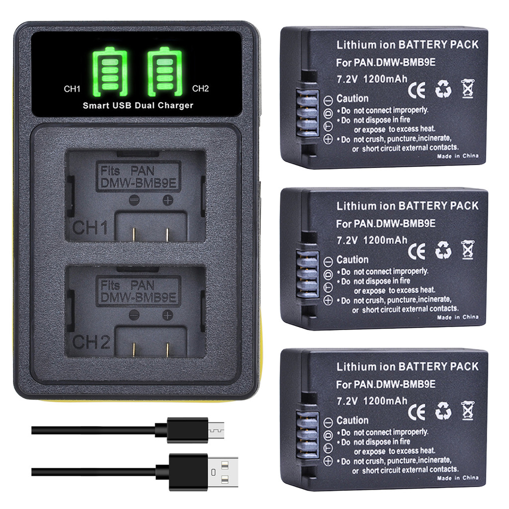 1200mAh DMW BMB9 Battery + Charger for DMW BMB9E BMB9PP  Panasonic Lumix DC-FZ80 FZ40K FZ45K FZ47K F