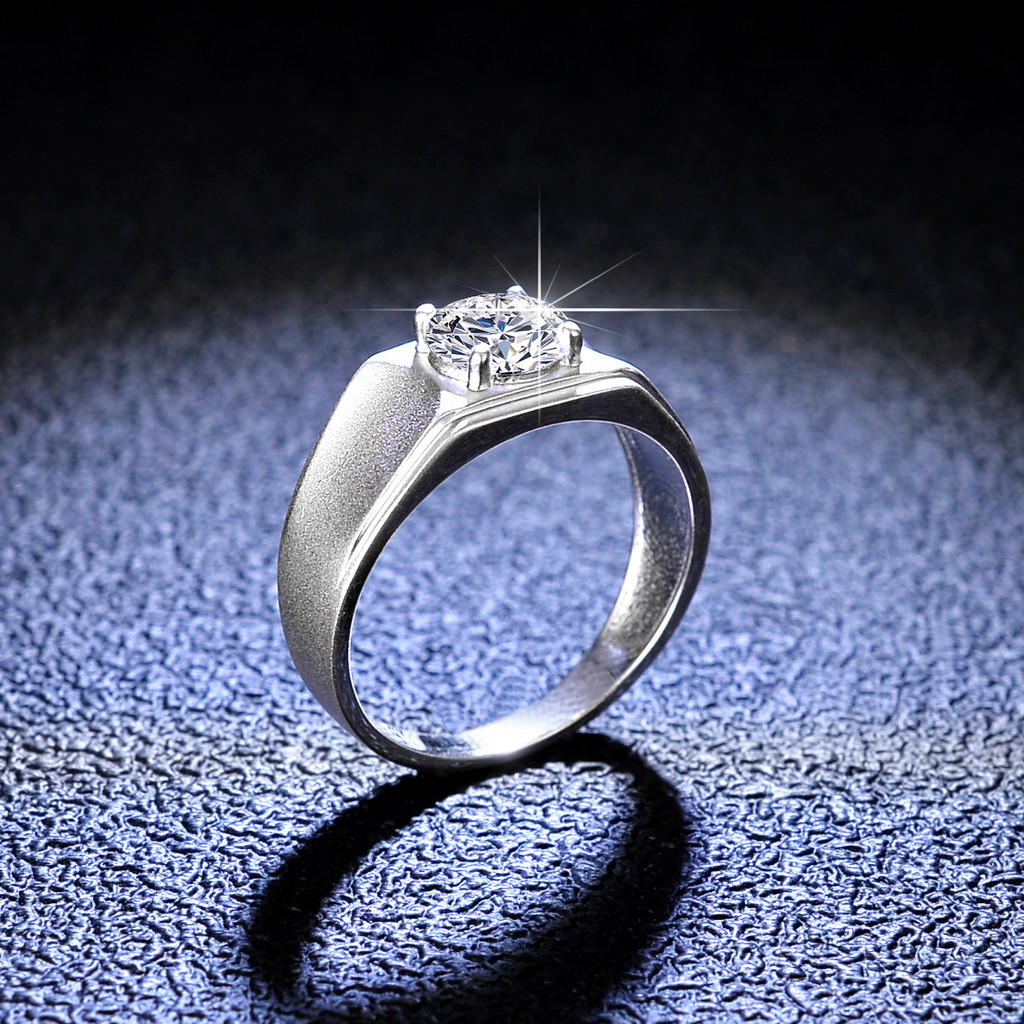Minimalist Four-Prong Ring Men's 1ct Moissanite PT950 Platinum - 1ct moissanite, 4-prong design,
