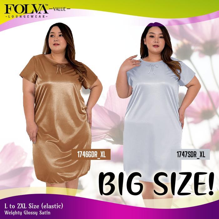 Folva Dress Wanita Daster Polos Lengan Pendek Satin Big Size