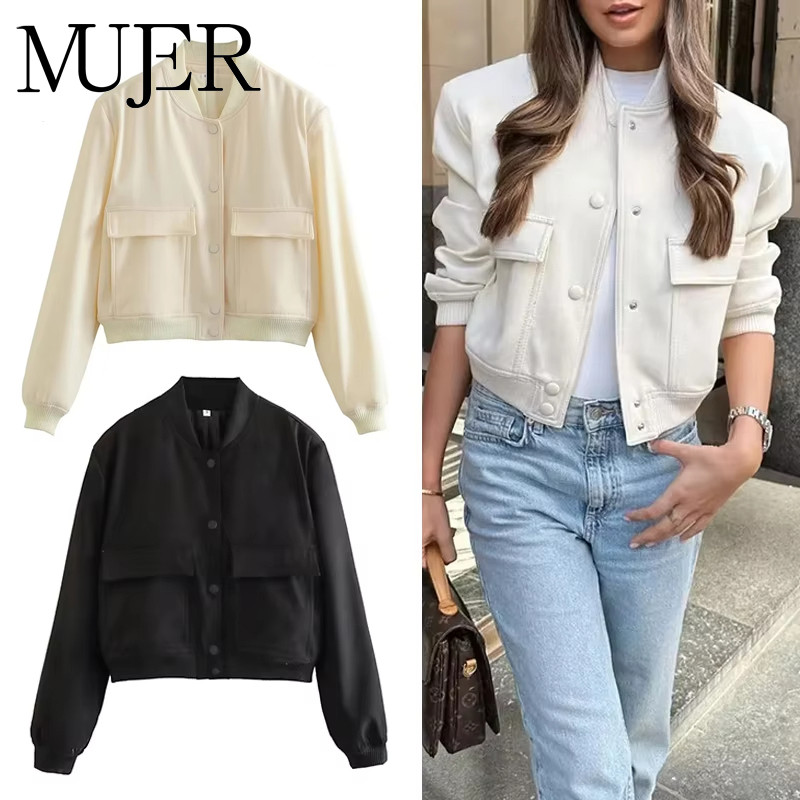Mujer Women'S Jacket Women Autumn Cropped Jacket For Women 2025 Long Sleeve Aviator Jackets Woman