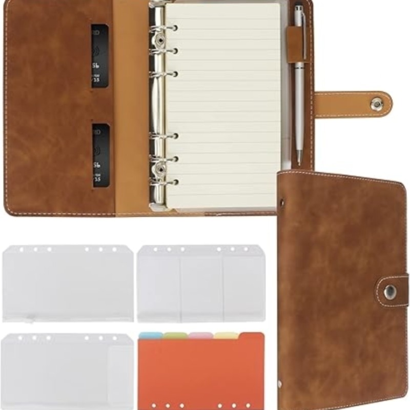 New Leather A6 Binder 6 Ring Binder Notebook - Pu Leather Refillable Notebook With Binder Pockets,