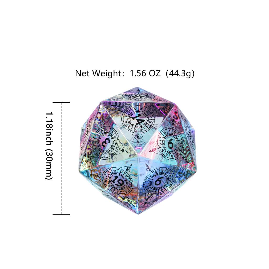 Cusdie 30MM D20 Dice Crystal Stone 20 Sides Fantasy Dice Single D20 Gemstone Polyhedral Dice for
