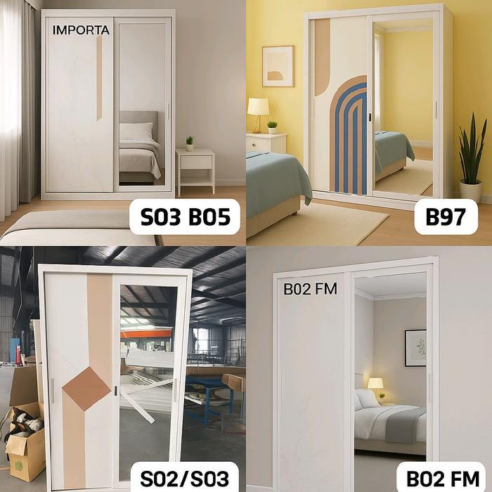 Lemari Pakaian Besi 2 Pintu Murah / Lemari Baju Besi 2 Pintu Sliding Geser Impor 90 cm / Lemari Paka