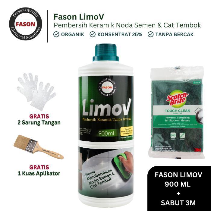 Fason Limov 900 ML & Scrub Pad - Pembersih Keramik Organik Tanpa HCL & Bahan Kimia Keras - Gratis