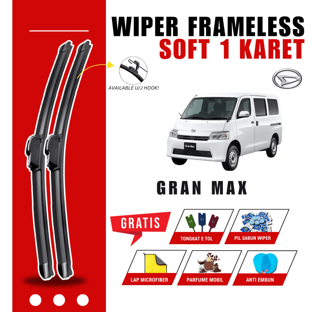 Wiper Daihatsu Grand Max Frameless Kaca Depan Mobil Free 5 Bonus
