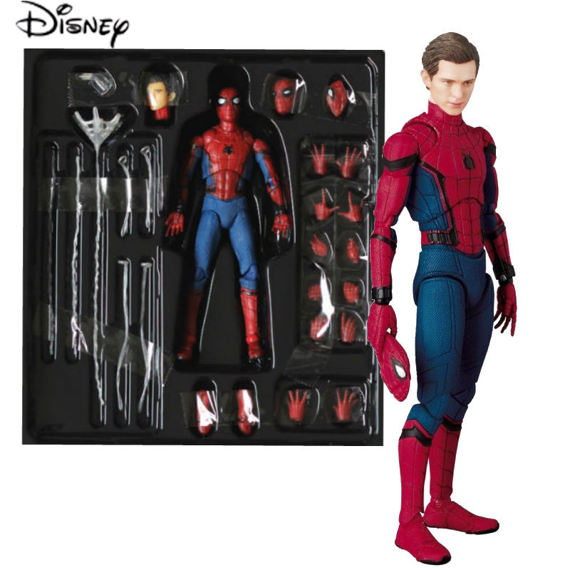 Disney Movie Avengers Spiderman Homecoming Action Figure Statue Can Change Tom Holland Face Spider