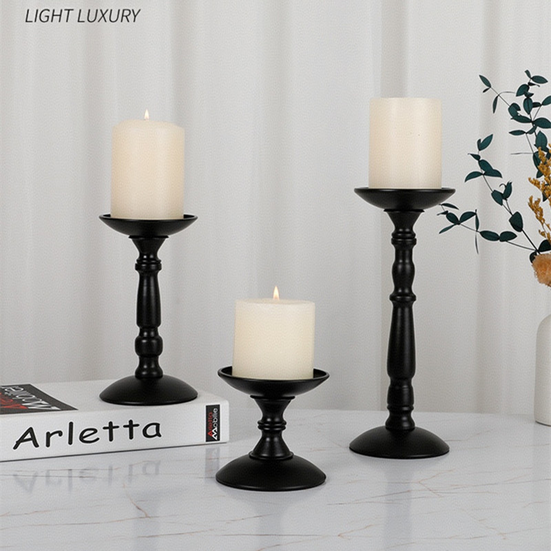 Steel Black Candle Holders American Retro Candlestick Table Decoration Roman Pillar Candle Stand