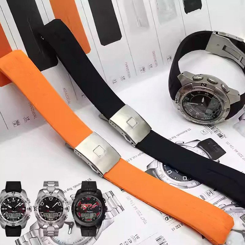 20Mm 21Mm Black Orange Silicone Rubber Strap For Tissot Touch Collection Expert Solar T091T013 T081