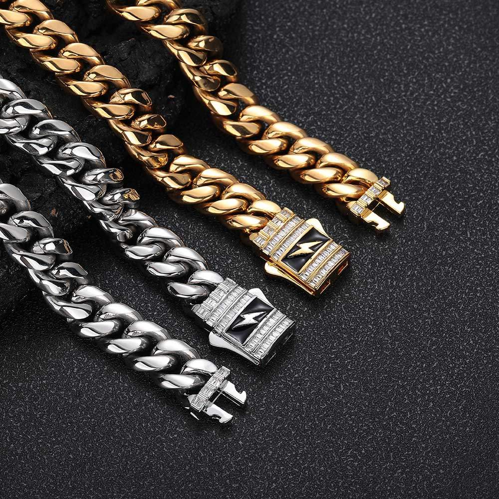NY Fashion Cuban Link Chains Shiny Rectangle Zircon Personalize 12MM Stainless Steel Necklace for