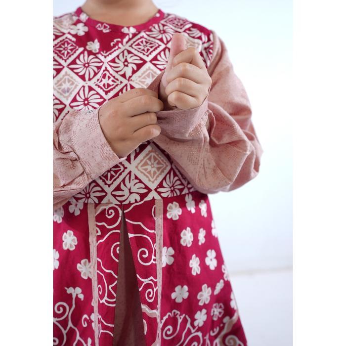 BATIK TRUSMI DRESS GAMIS BATIK ANAK MOTIF BUNGA KOMBINASI KIRBUNG MERAH BAJU KATUN MUSLIM PANJANG