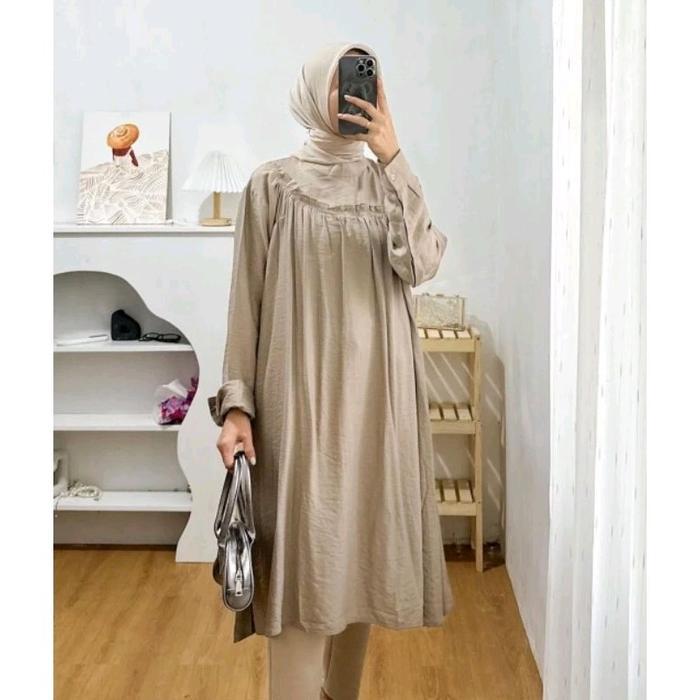 ARUMY TUNIK JUMBO LD 130 CM BAHAN POLO LINEN Dewasa Muslim Panjang Lembut