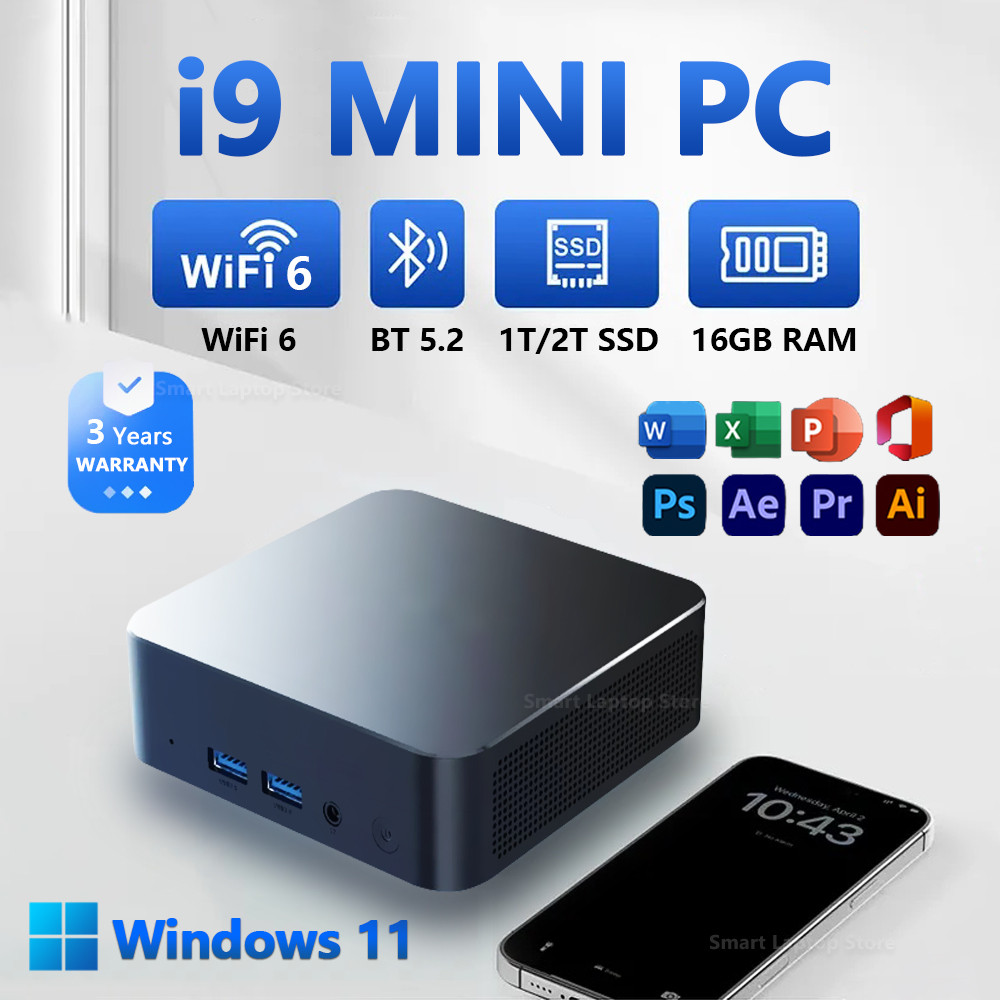 Turbo Mini pc i9 8950HK i3 6100 Windows 11 Desktop PC 16GB RAM Pocket Compute Type-C HDM 1TB 2TB SSD