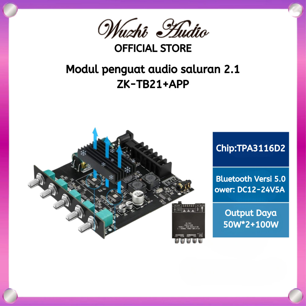 b_Amplifier Bluetooth 2.1 Channel ZK TB21 TPA3116D2 Bass Kuat 50Wx2 100W Subwoofer 200W Total Output