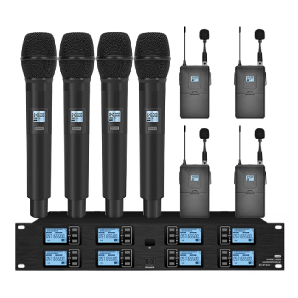 8-Channel UHF Professional Wireless Microphone System Headphone Condenser Microphone for Stage
