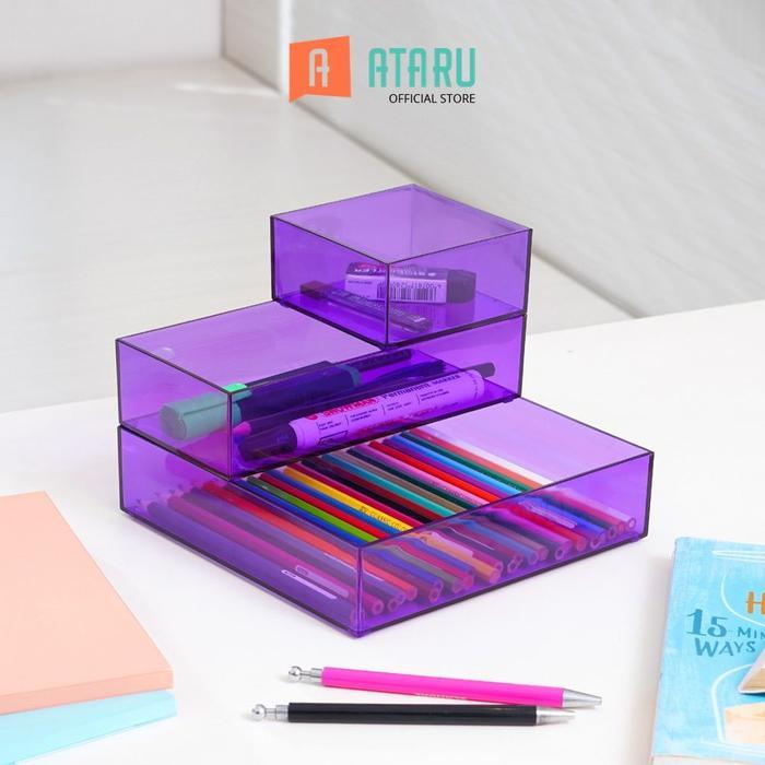 Ataru Kotak Penyimpanan Akrilik - Ungu Kotak Serbaguna Wadah Simpan Storage Box Boks Organizer