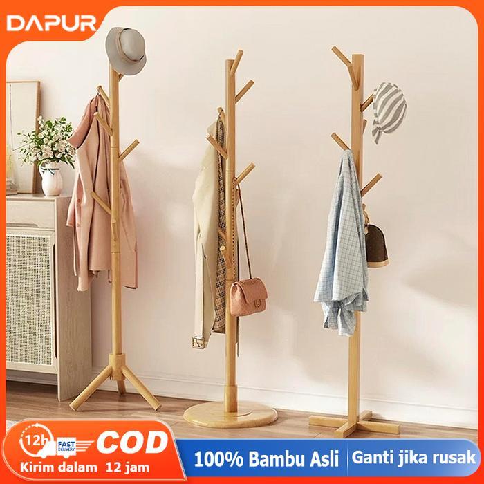 Informa - [DH]Stand Hanger kayu Gantungan Baju Topi Berdiri Gantungan Tas Estetik Multifungsi