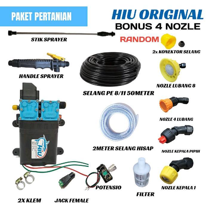 Sprayer Pertanian Pompa Dc 12v Hiu Dobel Pump Selang 50Meter