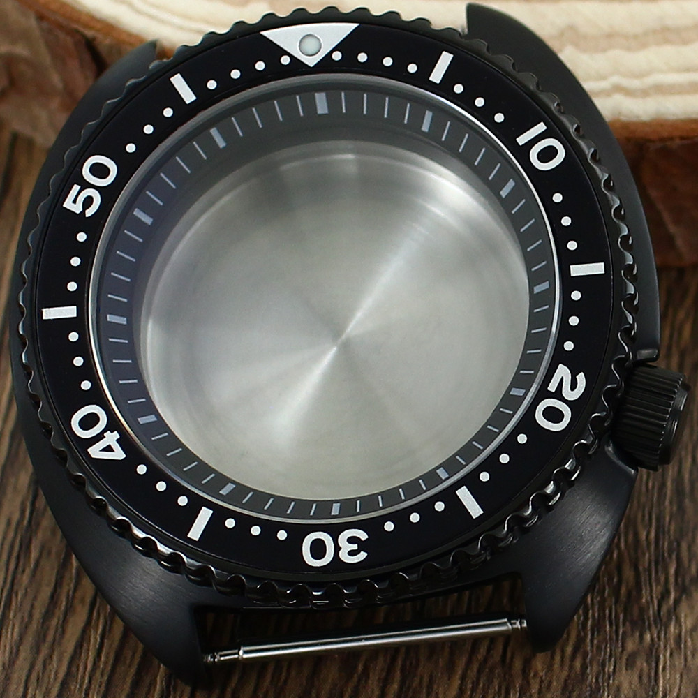 45mm PVD Black Tuna Turtle Skx Watch Case Sapphire Glass accessories For Seiko NH35 NH36 4R36