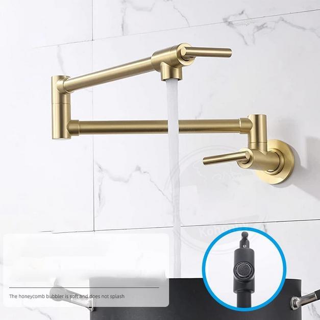 Keran Wastafel Dinding Brushed Brass Keran Wastafel Cuci Piring Kran Air Wastafel Kran Dinding