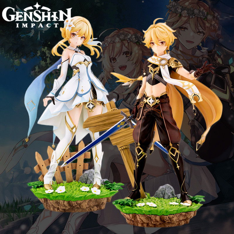Genshin Impact Travelers Lumine Aether Anime Figures Two-dimensional Game Peripheral Action Figure