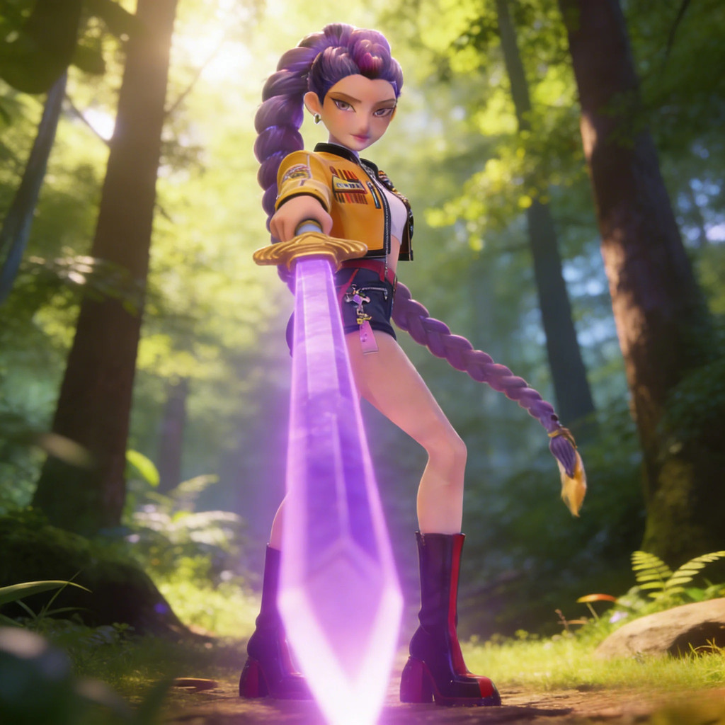 Fantasy Telescopic Sword Purple Plastic Demon Hunter Prop With Rumi Symbol KDPop Cosplay Long Sword