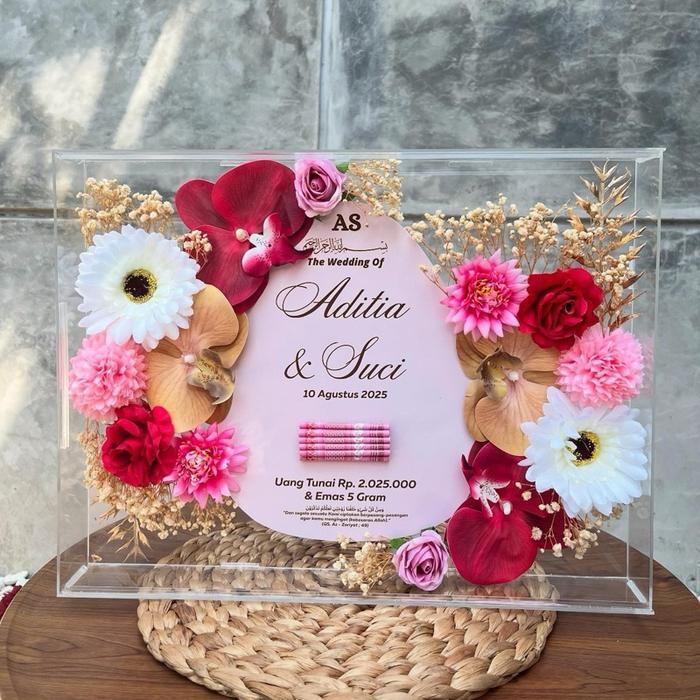 Bingkai mahar pernikahan Rustic ukuran 30x40 Frame Bunga