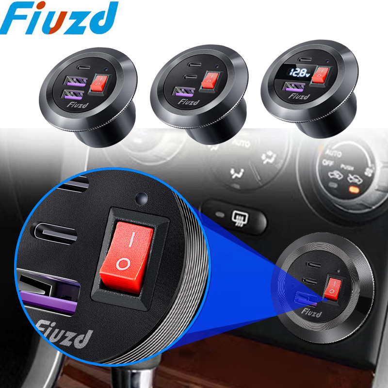 SOCKET Metal built-in usb car usb outlet 3.0 socket Car Charger Socket PD3.0 Two QC3.0 Ports with
