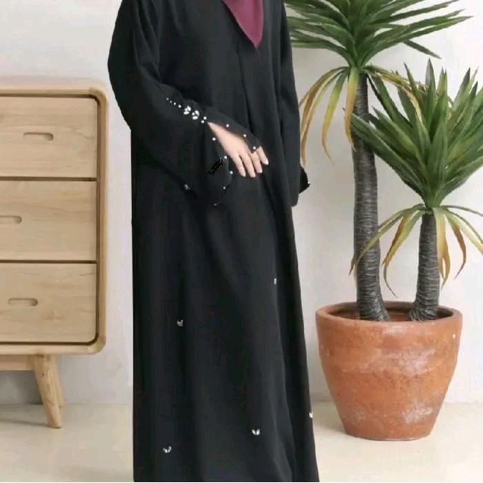 Abaya Nazmi // Abaya Hitam Mutiara Manik-Manik // Abaya Turkey Muslim Gamis Wanita Remaja Crinkle