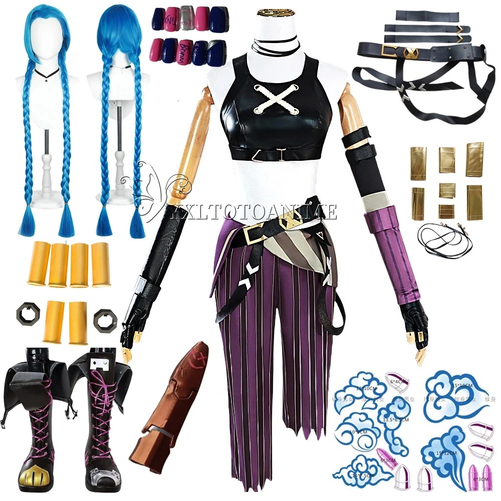 In Stock Asian Size Lol Jinx Cosplay Costume Anime Lol Arcane Jinx Cosplay Outfit Halloween Suit