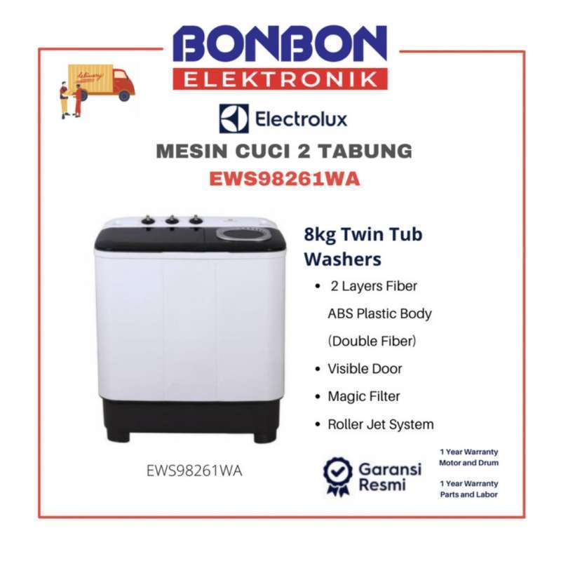 Electrolux Mesin Cuci 2 Tabung 8KG EWS98261WA / EWS 98261 WA / 98261WA