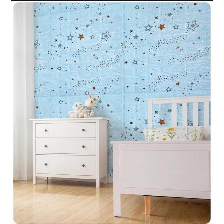 "New" Wallpaper Dinding 3D Foam Bata Motif Bintang Waterproof Brick Sticker