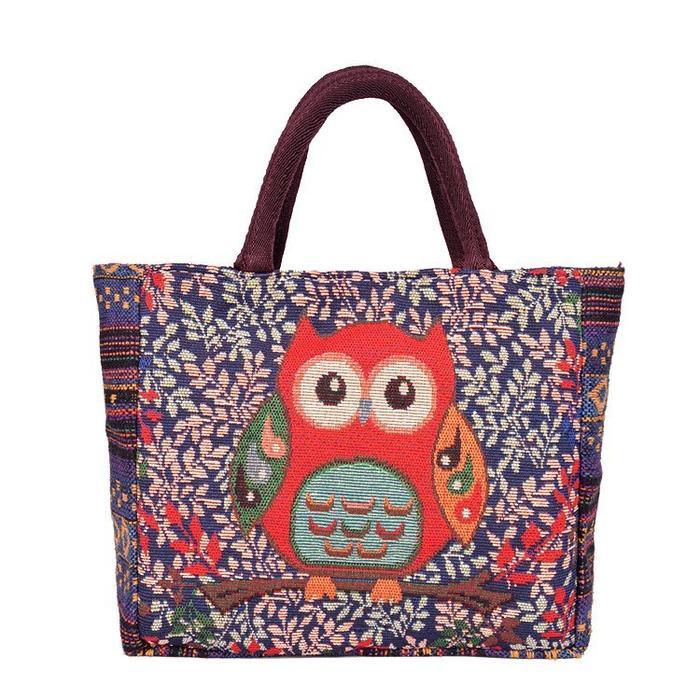 TERLARIS Tas Tangan Wanita/Tas Etnik/Tas Bahan Kain Kanvas Motif Owl READY STOCK