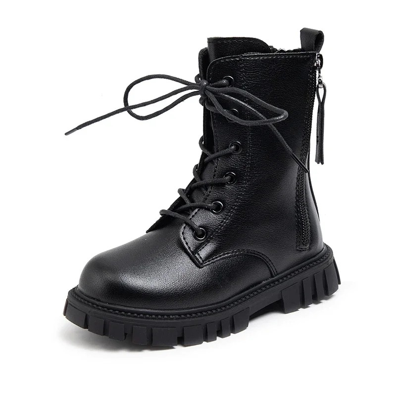 Girls Fashion Boots Black Warm Motorcycle Boots Autumn Winter Kids Ankle Boots Double Zipper