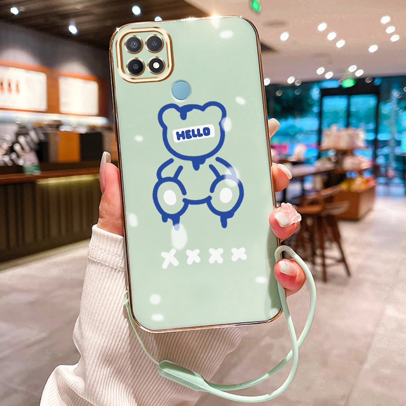 Casing Hp Untuk OPPO A15 A15s A35 Case Motif beruang kecil biru Elektro Plating Cesing silikon Kasin