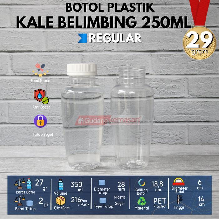 Botol plastik kale belimbing 250ml tutup segel putih/hitam/orange