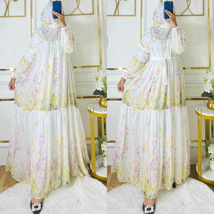 zeni alzifa gamis set hijab raya motif meijiwang