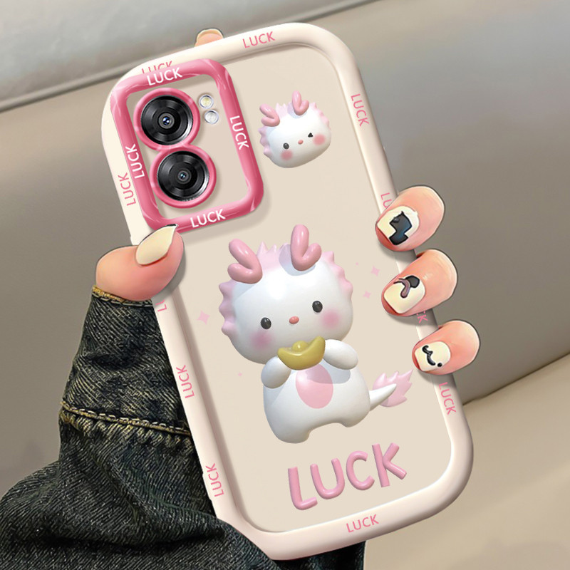 Casing Hp untuk OPPO A57 2022 A77 2022 A57s A57e A77s Case Naga kecil pink pola 3D lucu Kasing silik